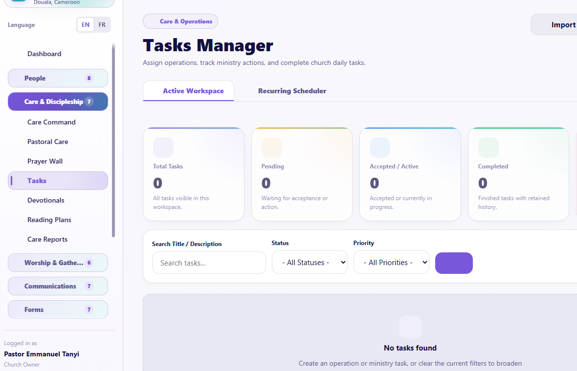 Tasks Manager overview