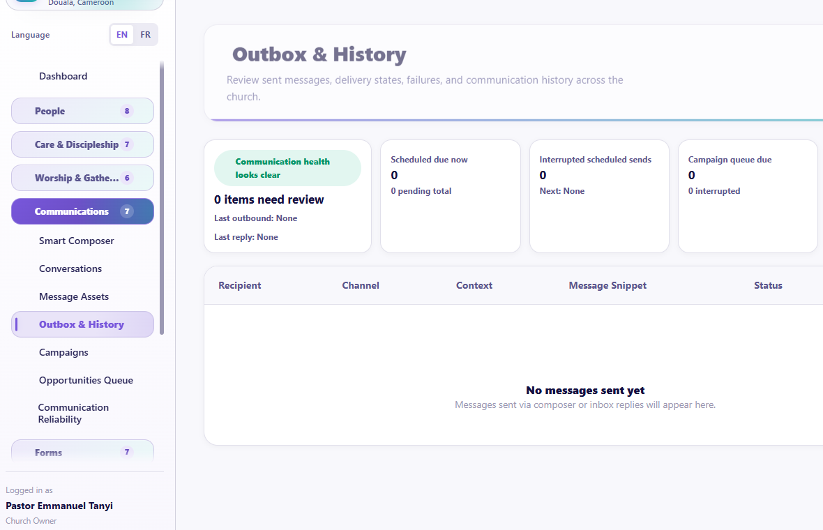 Outbox and History overview