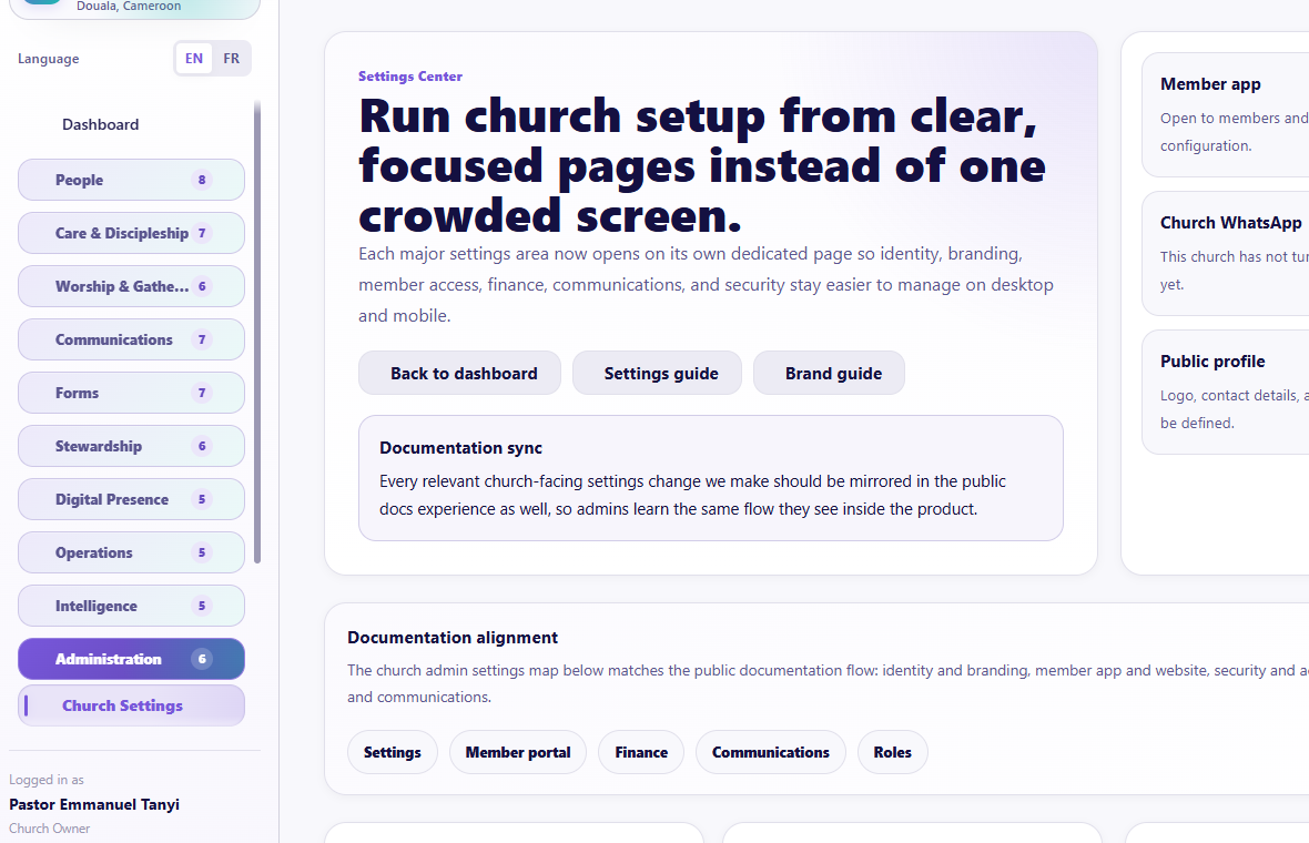 Church Settings finance and payment context
