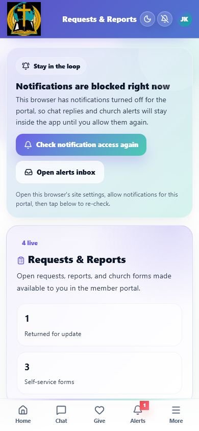 Grace Assembly mobile member forms page