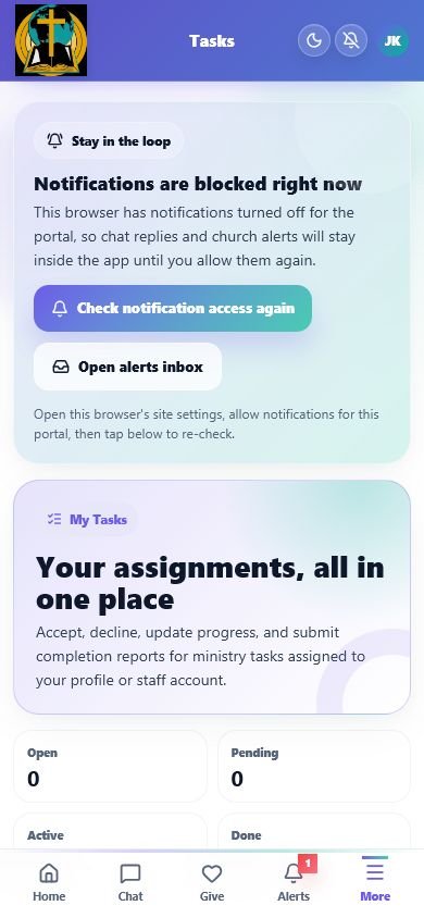 Grace Assembly mobile member tasks page