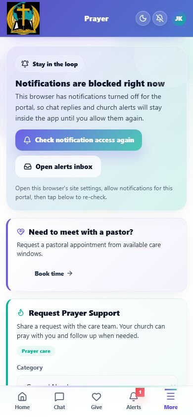 Grace Assembly mobile prayer request page